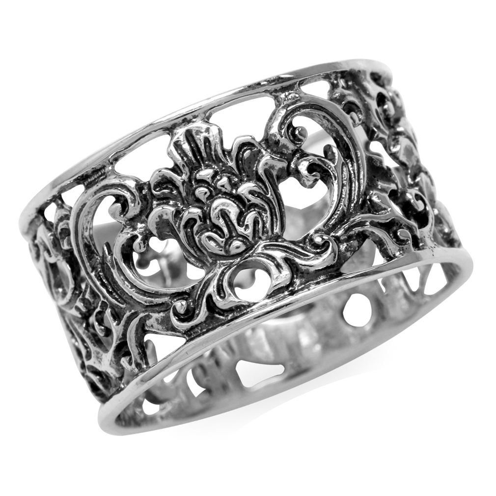 12MM 925 Sterling Silver SCROLL/FILIGREE Band Ring  